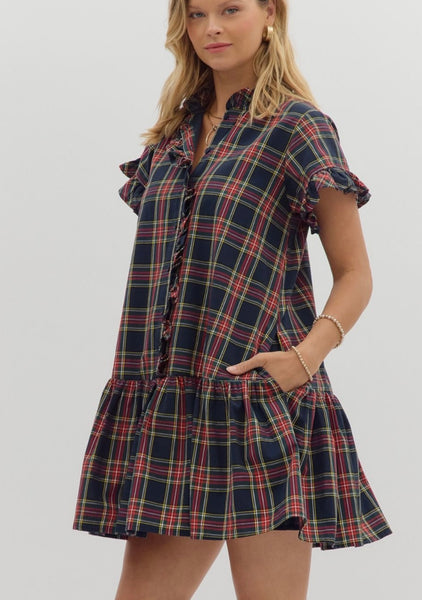 Lillian Plaid Mini Dress - Navy