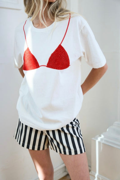 Caviar Print Bikini Graphic Tee - Red