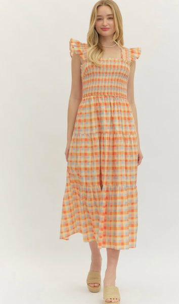 Skylar Gingham Midi Dress - Ecru
