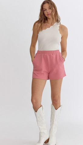 Iberia Textured Shorts - Coral Pink