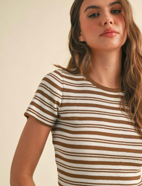 Cognac Dr Striped Knit Top - Brown