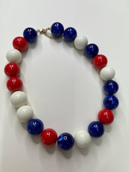 Celestine Beaded Necklace - Red White Blue