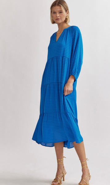 Oklahoma Grid Print Dress - Cobalt Blue