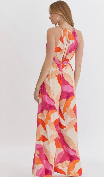 Luna Printed Jumpsuit - Ecru Pink