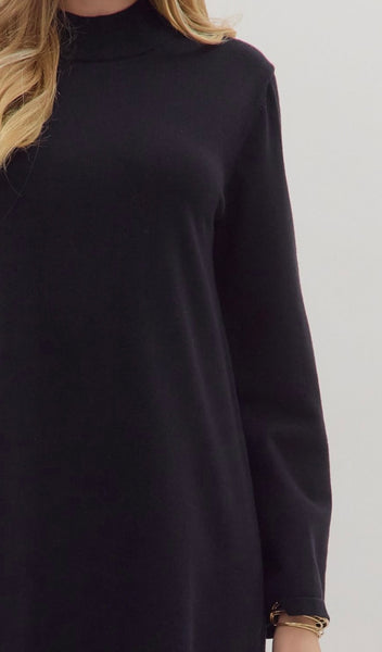 Maria Midi Mock Neck Dress - Black