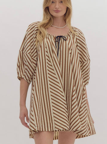 Cane Bayou Ln Stripe Dress - Brown