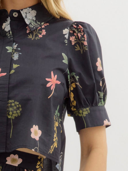 Emily Floral Midi Skirt & Top Set - Black