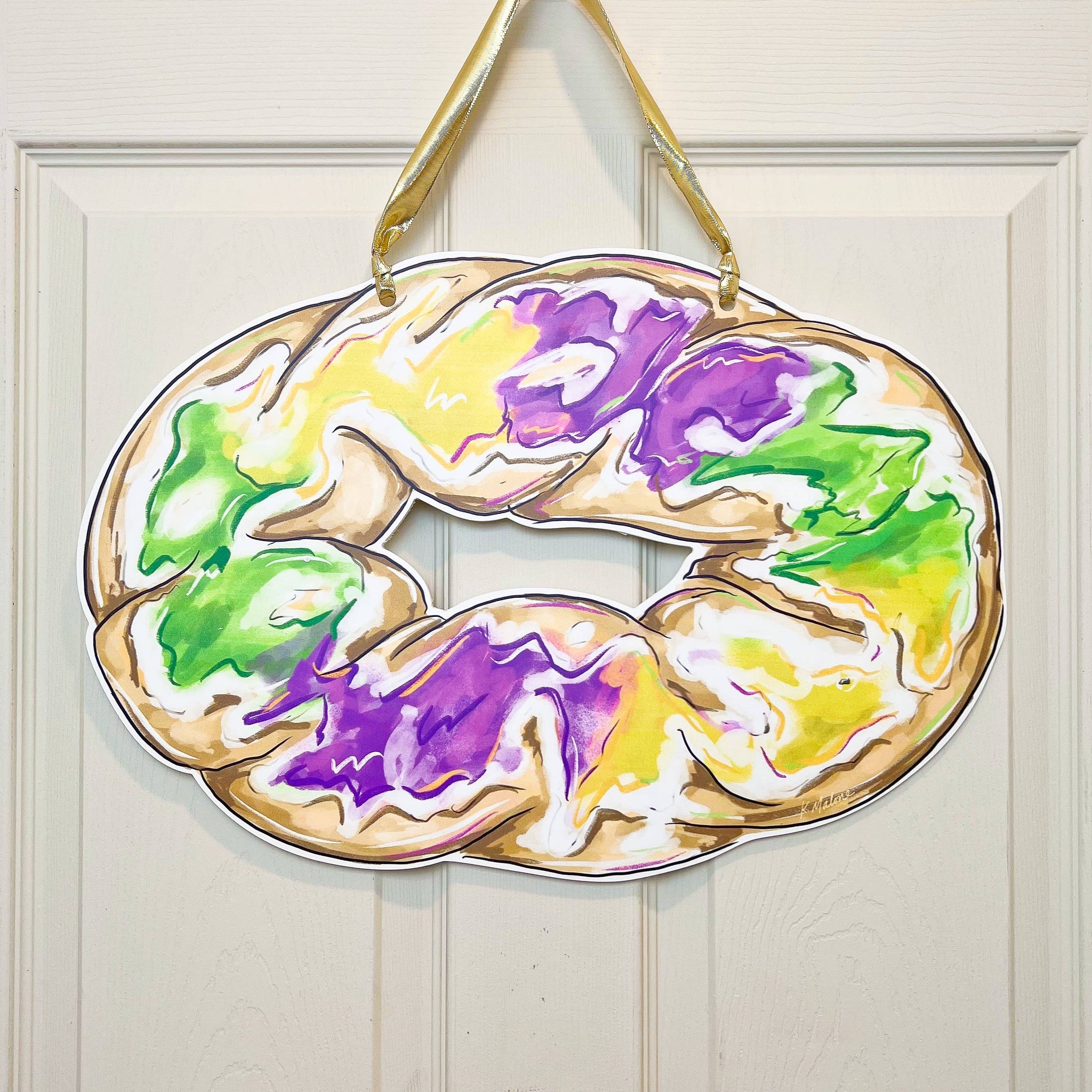 Home Malone - Bright King Cake Mardi Gras Door Hanger New Orleans Decor