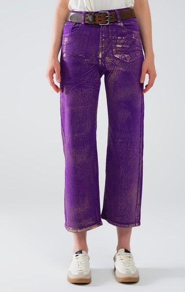 Dolphin Ct Wide Leg Denim - Purple Metallic