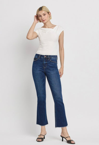 Lovervet - High Rise Raw Hem Kick Flare Denim