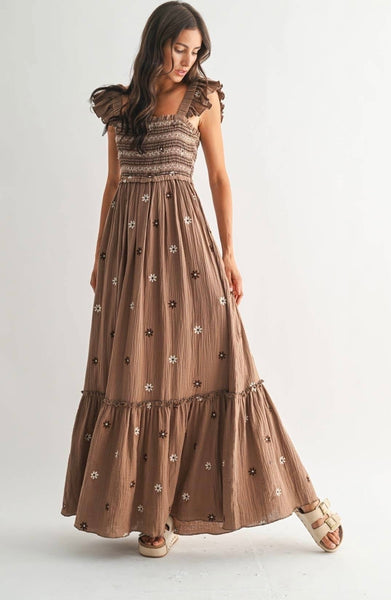 Alice Floral Maxi Dress - Brown