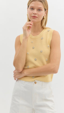 Fort Macomb Rd Embellished Top - Yellow