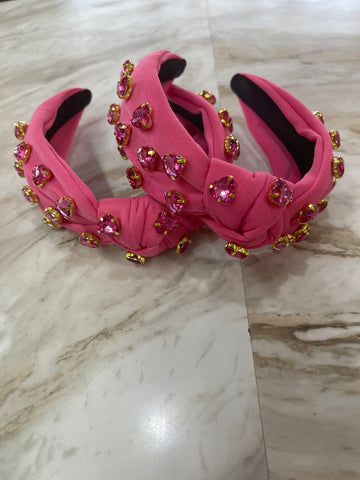 Crystal Heart Headband - Hot Pink