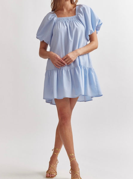 South Dakota Puff Sleeve Dress - Baby Blue