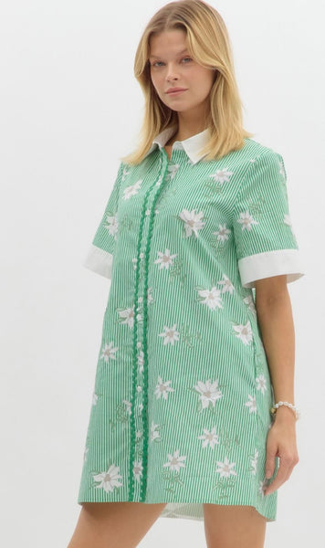 Evelyn Stripe Mini Dress - Green