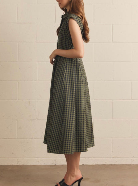 Kyle Gingham Midi Dress - Olive