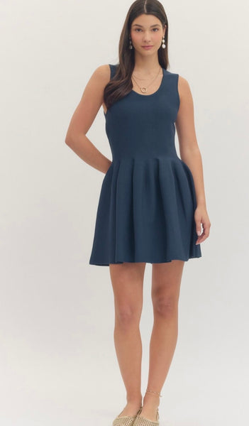 Olivia Solid Dress - Navy