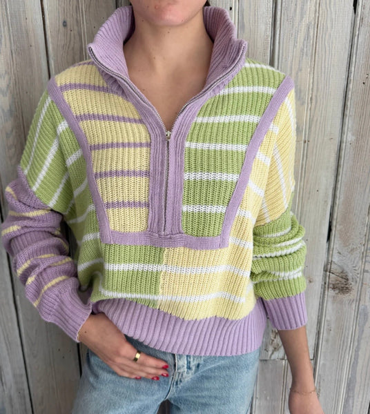 Mardi Gras Soft Pastel Stripe Knit 1/4 Zip