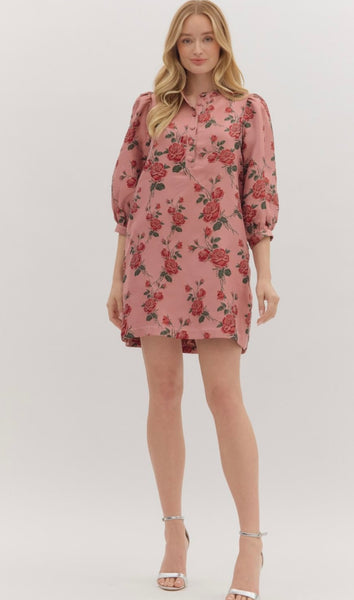 Eden Floral Mini Dress - Dusty Rose