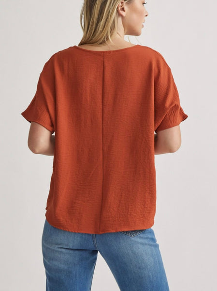 Aimee Basic V-Neck Top - Rust