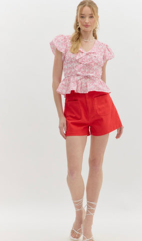 Olivia Patch Pocket Shorts - Red