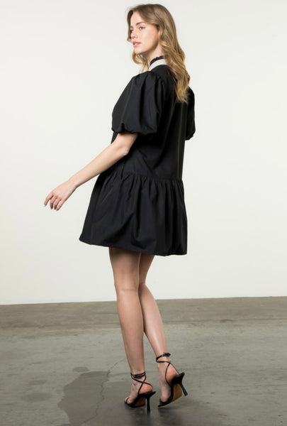 Clara Puff Sleeve Dress - Black