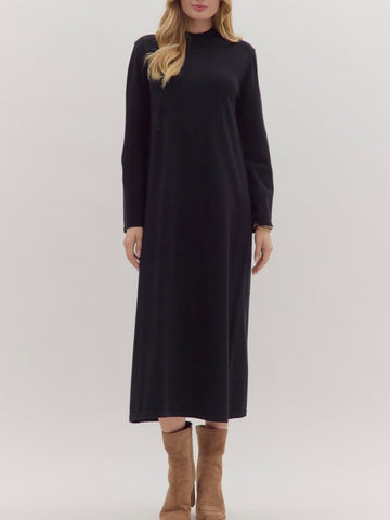 Maria Midi Mock Neck Dress - Black