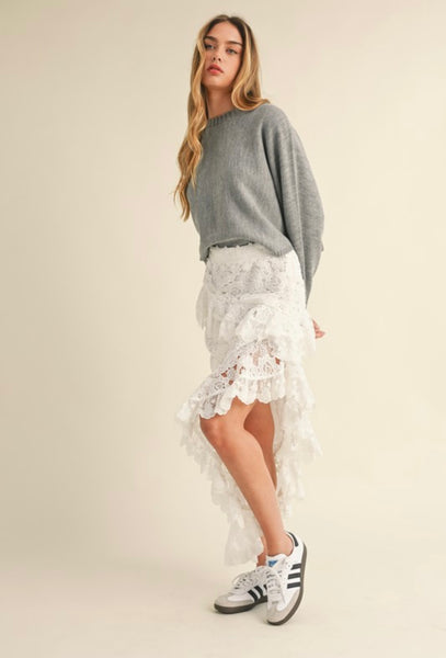 Mable - Floral Crochet Lace Maxi Skirt - Off White