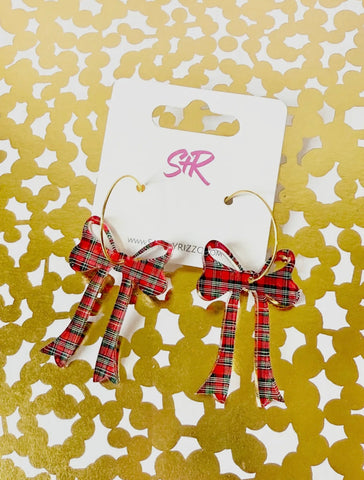 [PREORDER] Red Plaid Acrylic Bow Hoop Earring