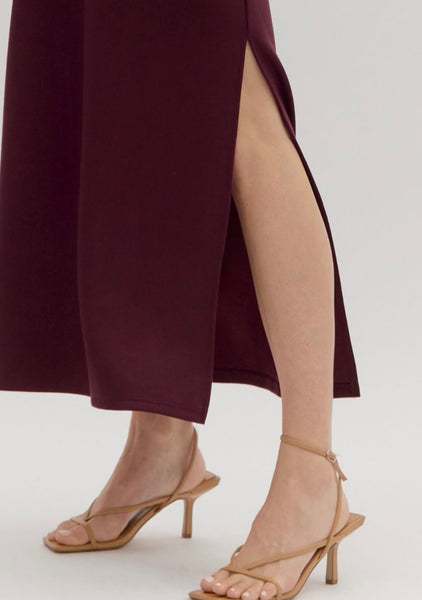 Adeline Solid Midi Dress - Wine