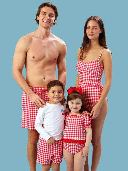 Gingham One Piece Swimsuit - Vintage Red