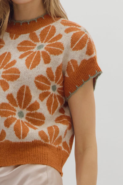 Sophie Retro Floral Top - Rust