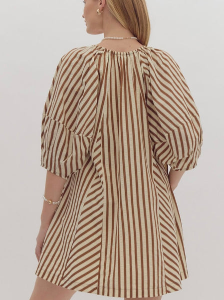 Cane Bayou Ln Stripe Dress - Brown