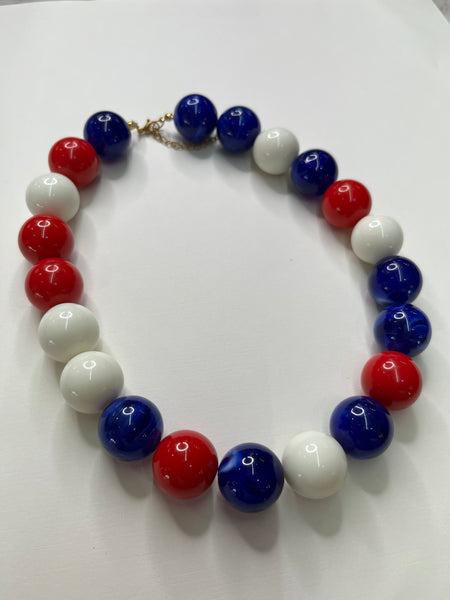 Celestine Beaded Necklace - Red White Blue