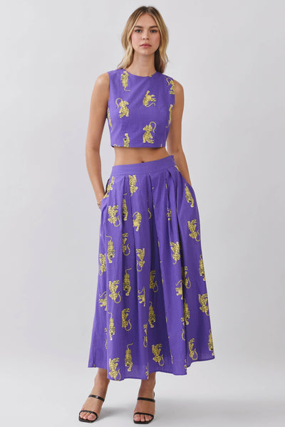 Fightin’ Tigers Pleated Midi Skirt - Purple