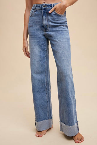 Crestview 90's High Rise Straight Leg Cuffed Denim