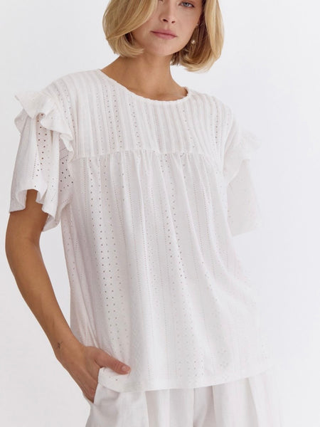 Aurora Ruffle Top - White