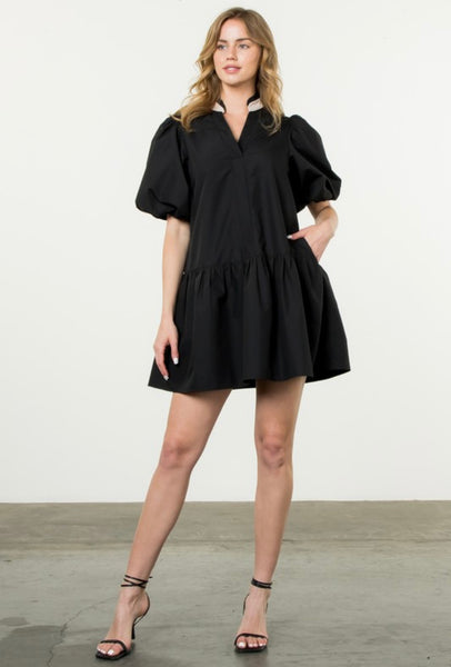 Clara Puff Sleeve Dress - Black