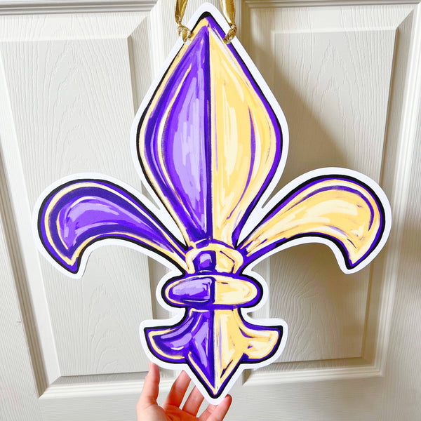 Reversible Purple and Gold & Saints Fleur De Lis Door Hanger
