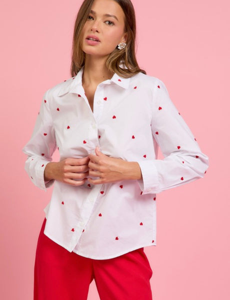 Clevner Dr Heart Embroidered Button Down Top