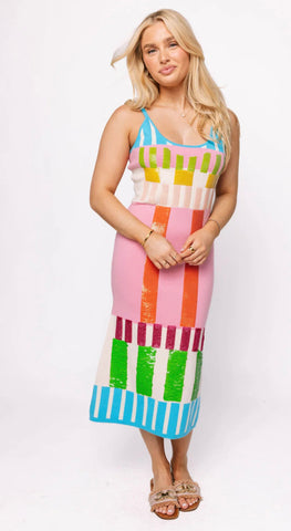 Queen of Sparkles - Colorblock Stripe Knit Midi Dress