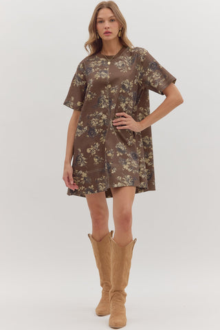 Everly Floral Mini Dress - Brown