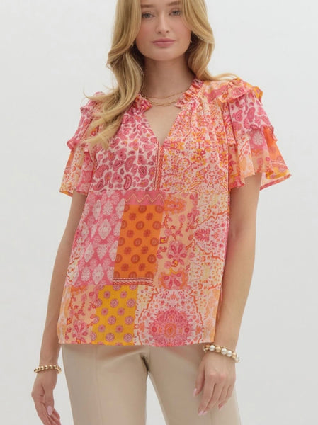 Eleanor Printed Top - Apricot