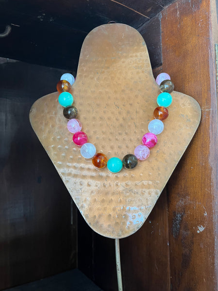 Celestine Beaded Necklace - Mint & Brown Combo