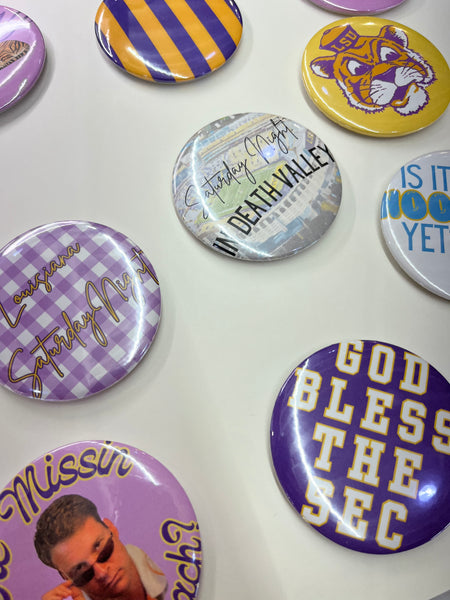 Signed by Abby - LSU Game Day Buttons