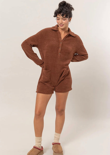 Aubree Sweater Romper - Chestnut