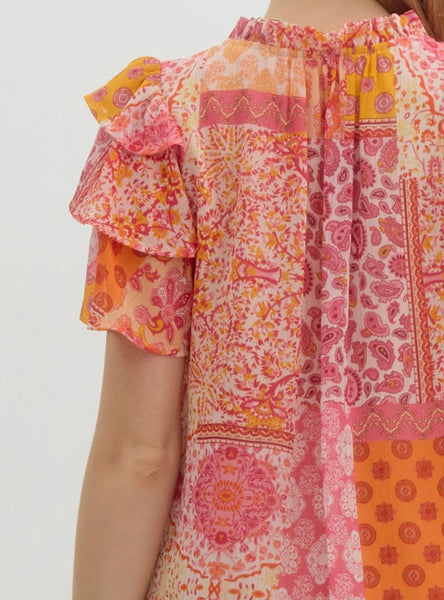 Eleanor Printed Top - Apricot