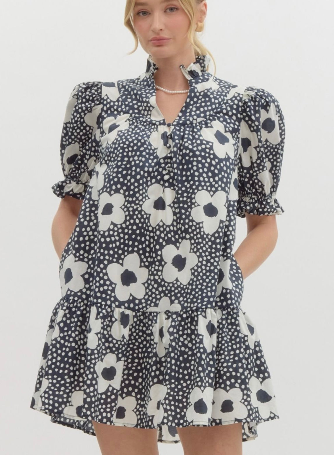 Echezeaux Dr Floral Dress - Navy