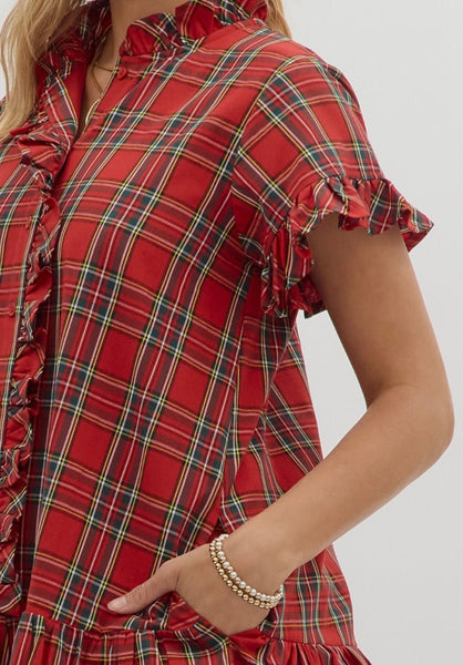 Lillian Plaid Mini Dress - Red