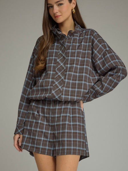 Ezra Plaid Shorts - Brown/Blue